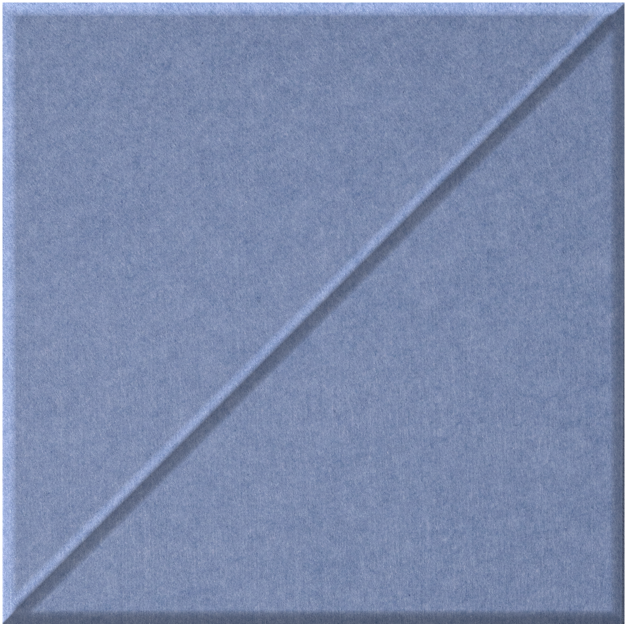 Blue square tile with diagonal groove running from upper right to lower left corner.