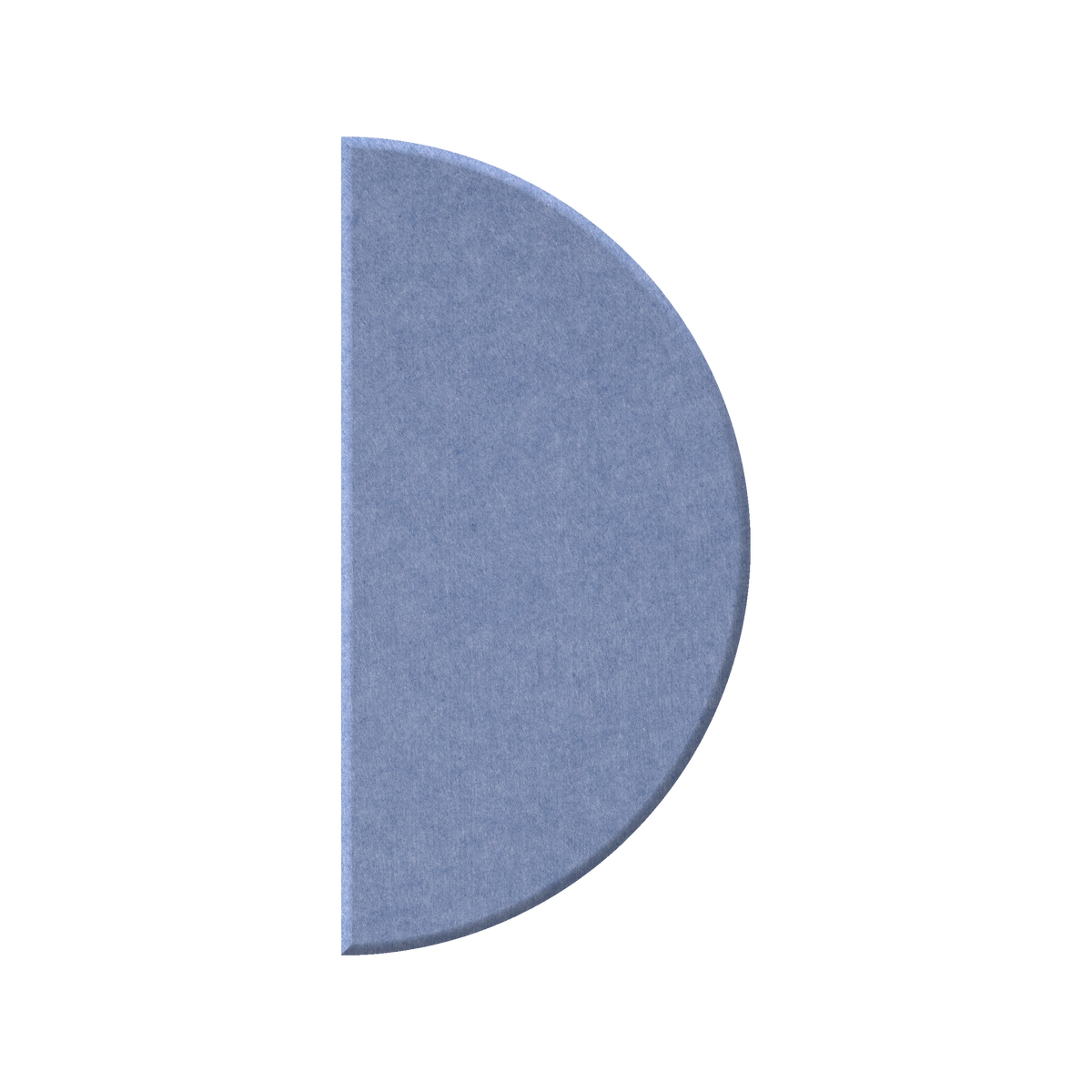 A single blue semicircle-shaped felt or fabric panel with a textured surface, isolated on a solid white background.