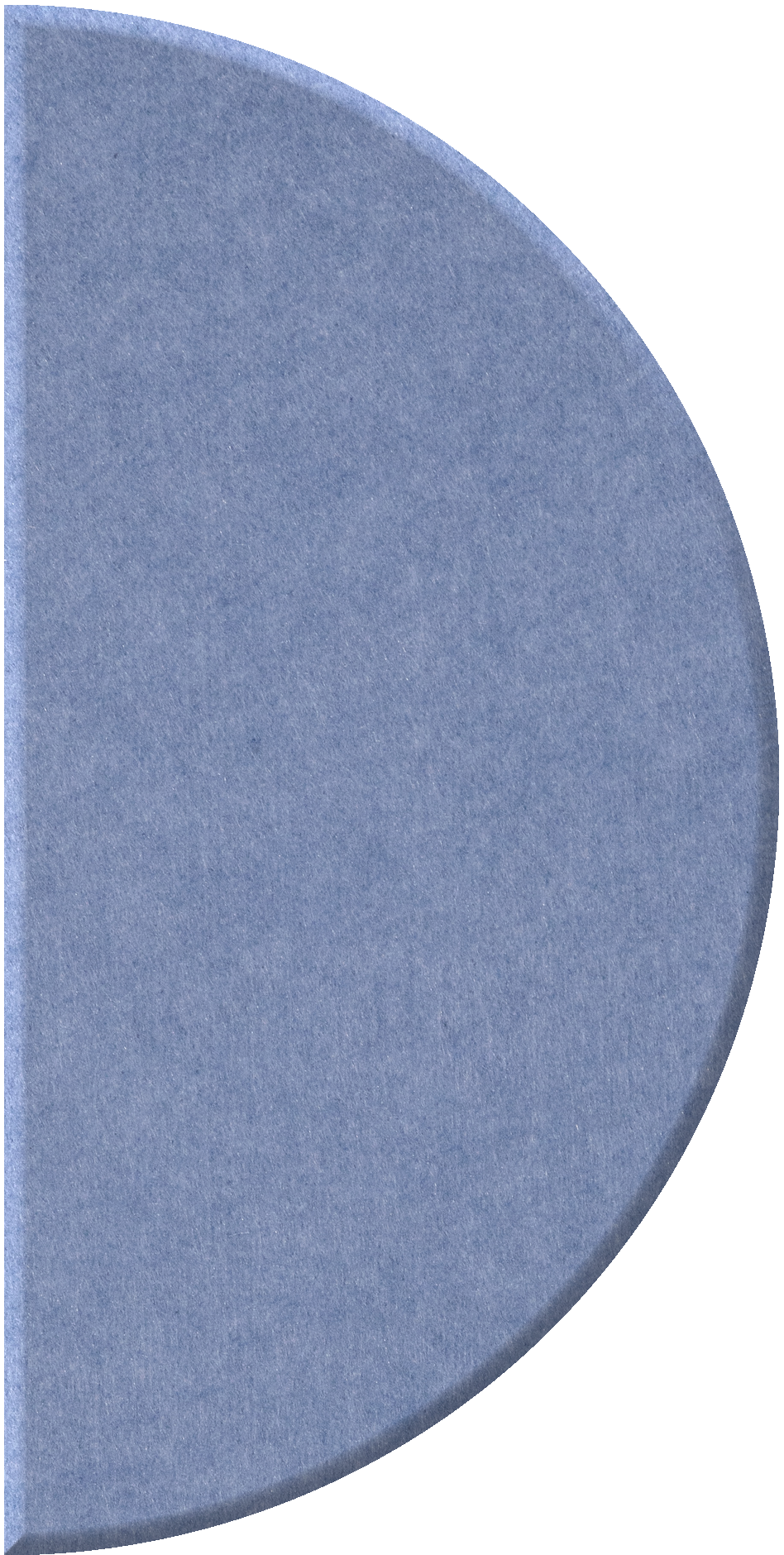 Blue half-circle ceramic tile with textured surface and curved edge.