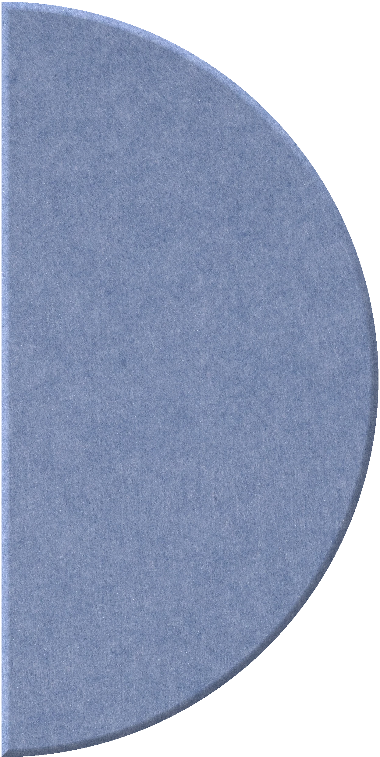 Blue half circle tile with curved edge and textured surface.