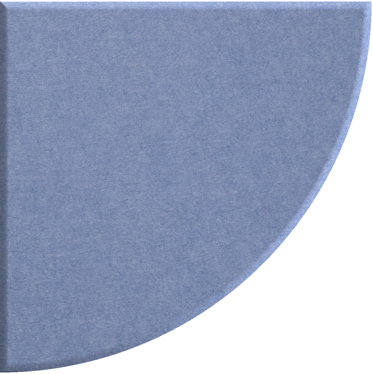 Blue quarter circle tile with curved edge and textured surface.
