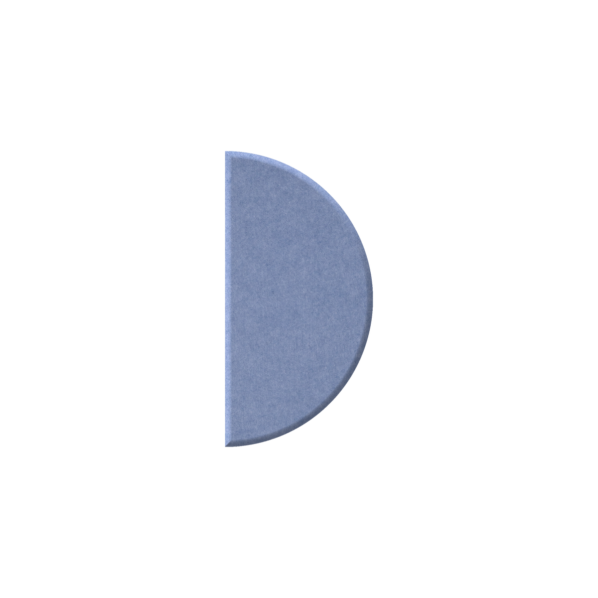 A single lowercase letter 'd' rendered as a flat, semi-circular shape with a textured, matte slate-blue finish, centered on a solid white background.