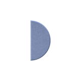 A single lowercase letter 'd' rendered as a flat, semi-circular shape with a textured, matte slate-blue finish, centered on a solid white background.