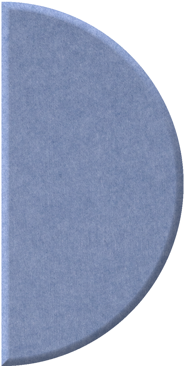 Blue half-circle tile with curved edges and textured surface shown at an angle.