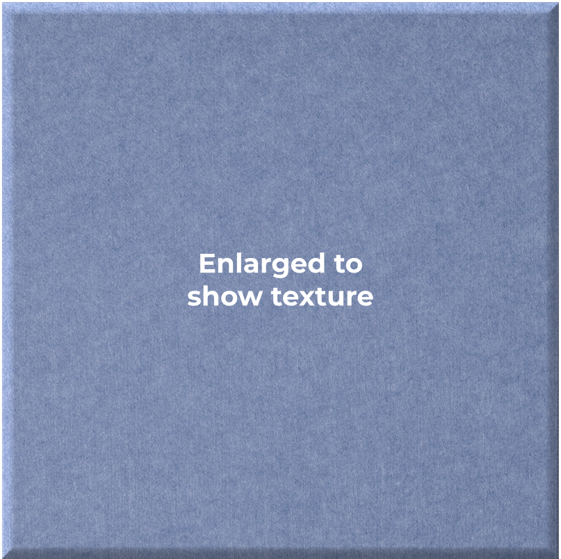 A square blue textured material sample with the centered white text 'Enlarged to show texture' on a plain white background.
