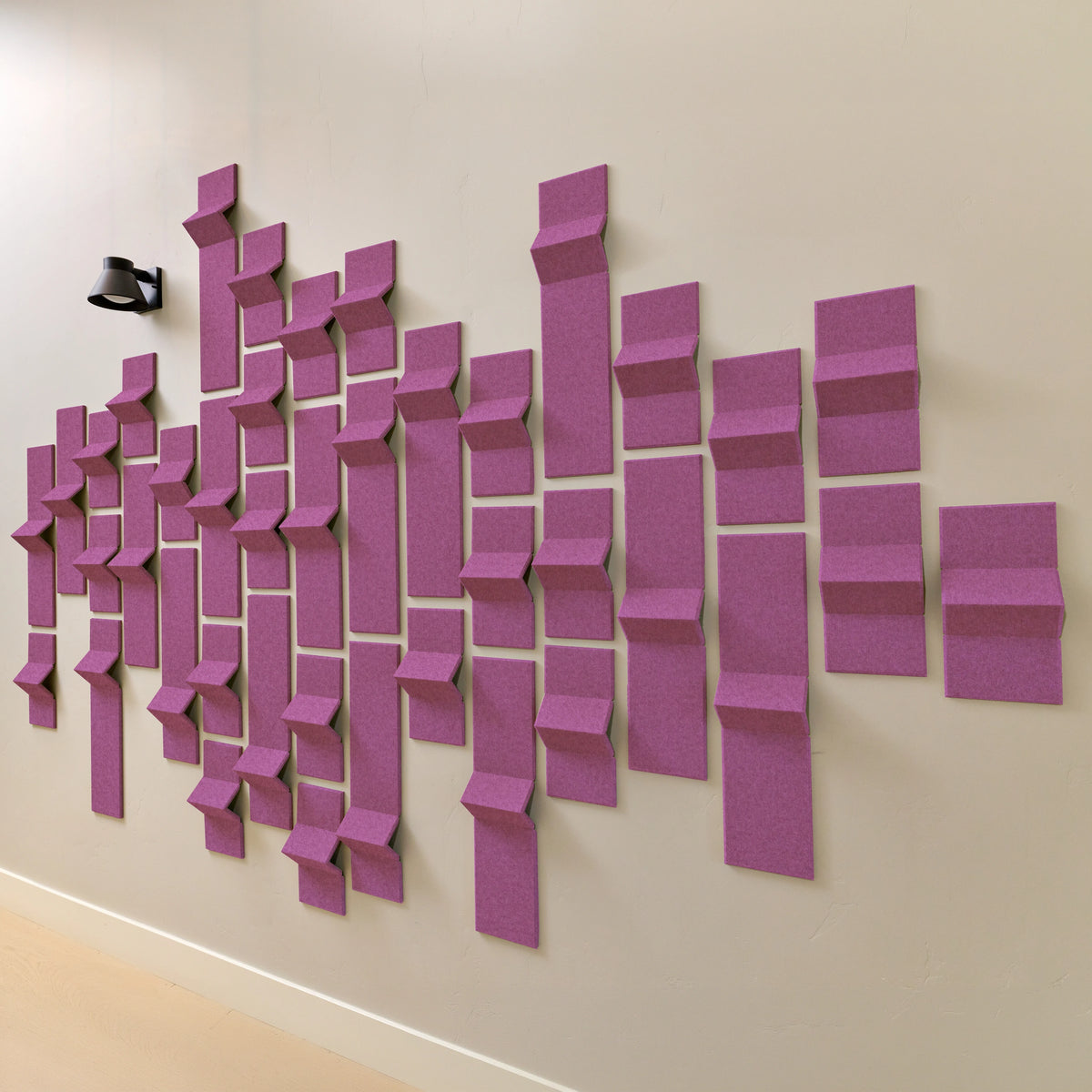 Purple felt with a hint of pink 3D dimensional acoustic wall tiles