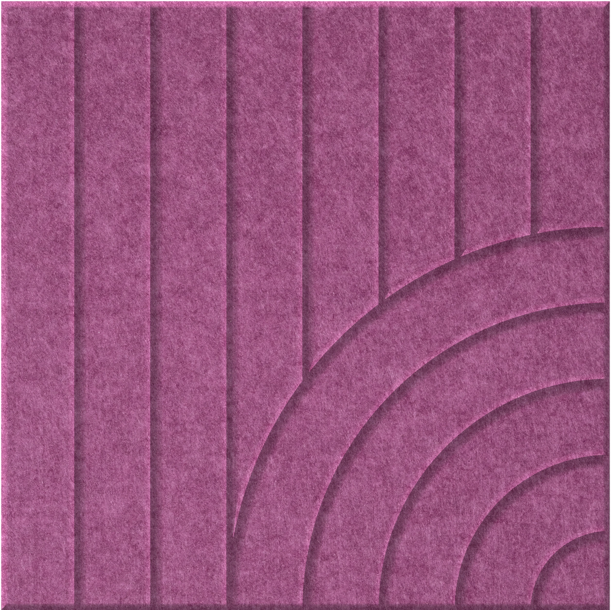 Plum 9mm Engraved Tangent felt sample with concentric quarter circle grooves