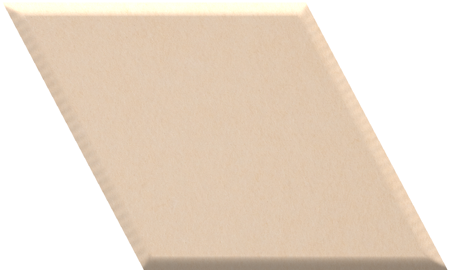 Beige diamond-shaped tile with smooth matte finish, angled perspective view.