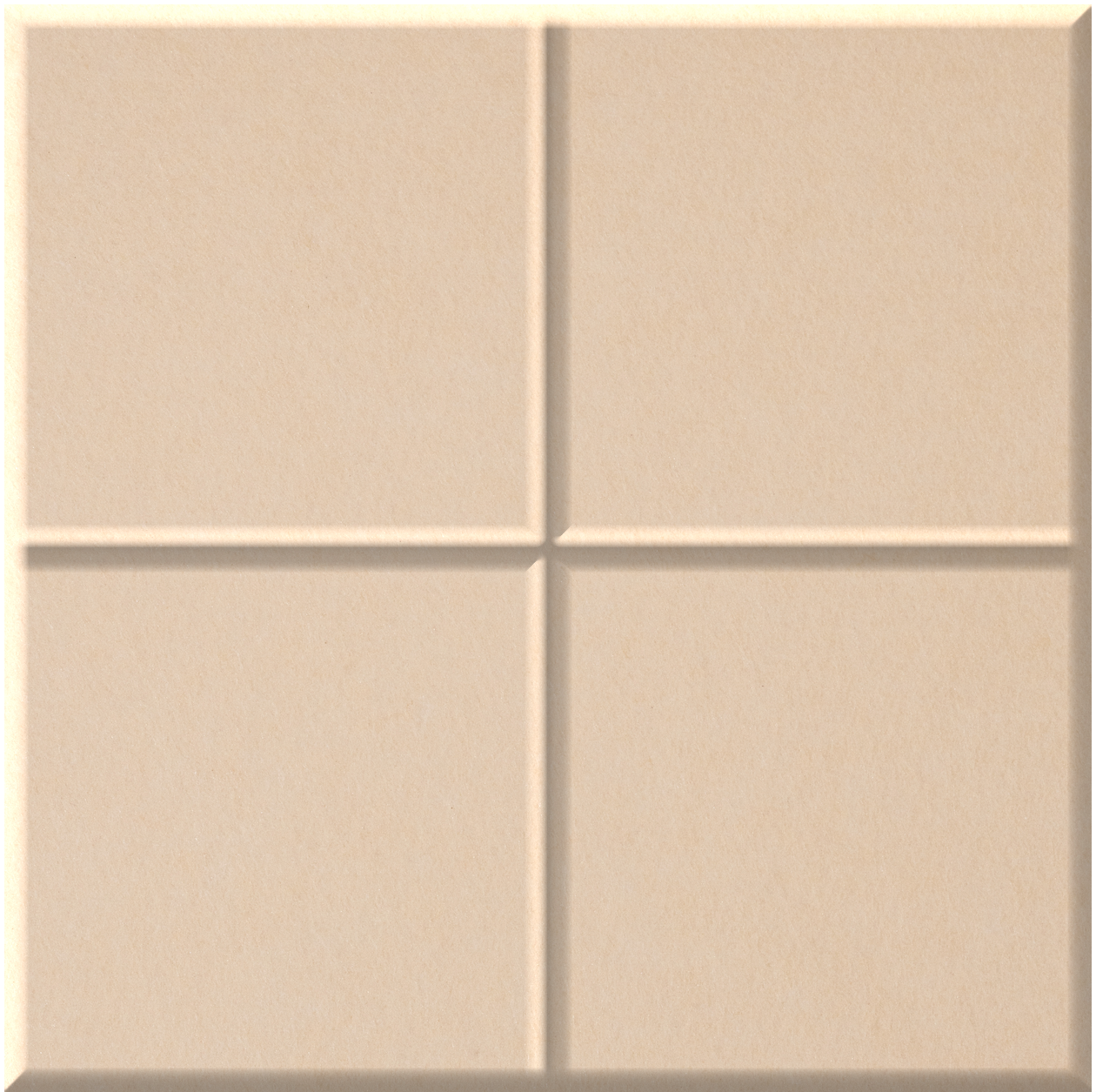 Four beige square tiles arranged in a grid pattern with raised grout lines separating each tile.