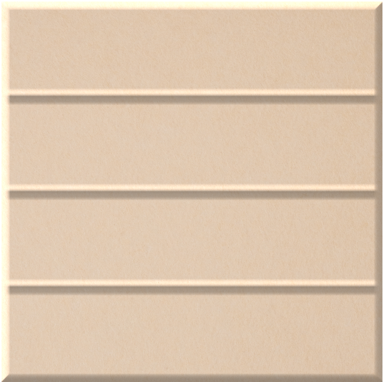 Beige tile with four horizontal rectangular sections separated by gray grout lines.