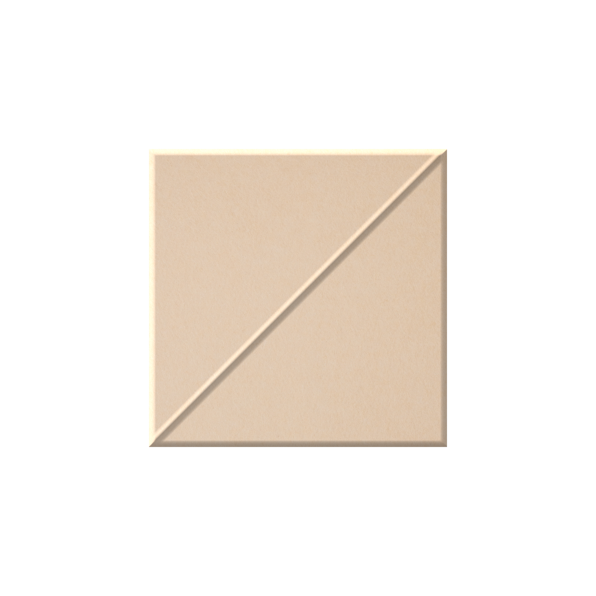 A square tile or panel in a warm light beige tone with a diagonal seam running from the lower left to the upper right, shown on a plain white background.