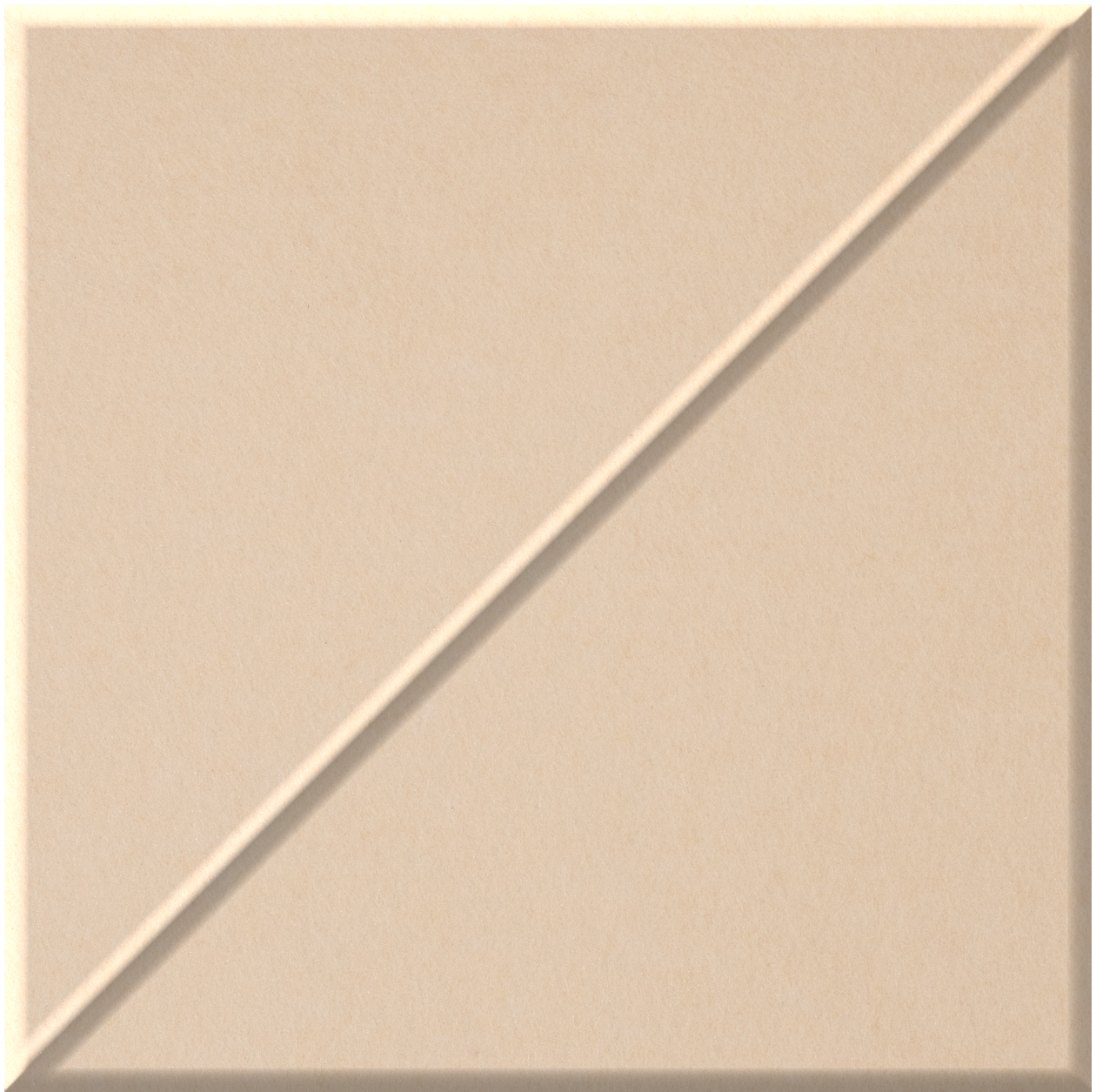 Beige ceramic tile with diagonal slash line detail running from upper right to lower left.