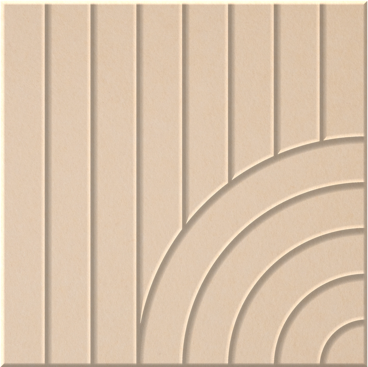Porcelain 9mm Engraved Tangent felt sample with concentric quarter circle grooves