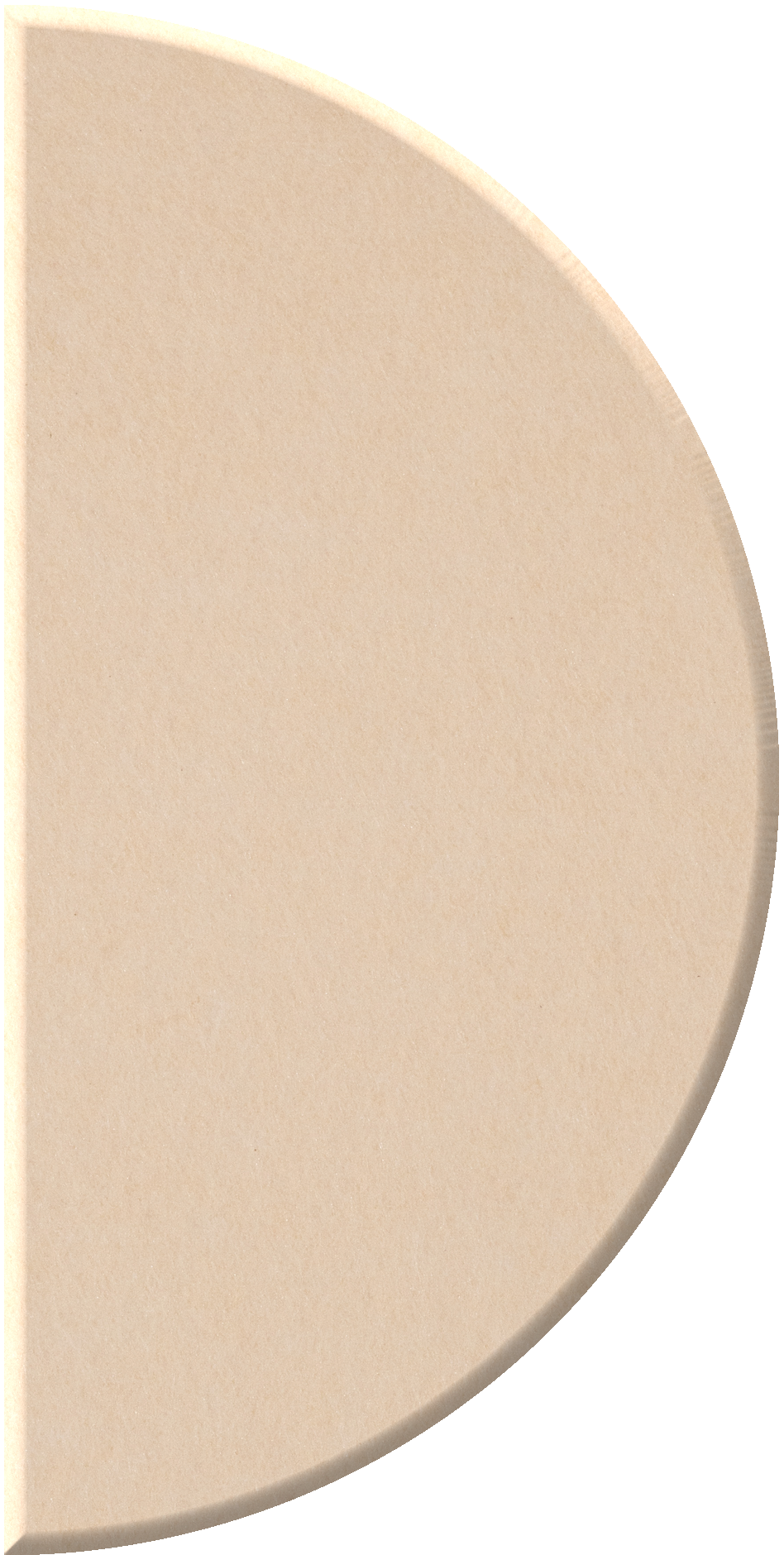 Beige half-circle tile with curved edge and flat straight edge.