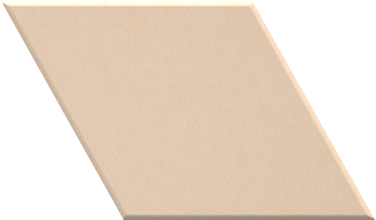 Beige diamond-shaped tile with smooth matte finish shown at an angle.