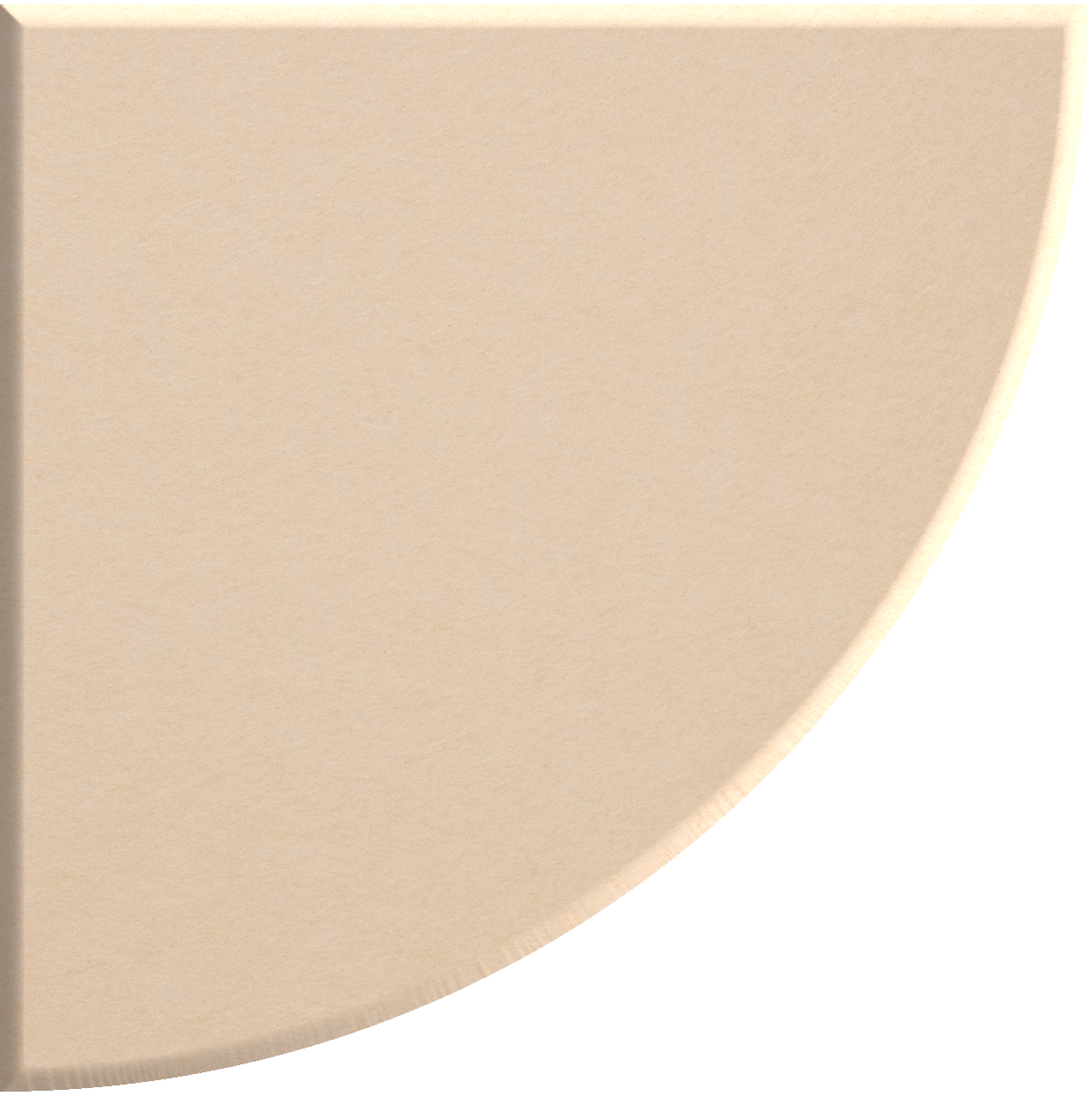 Beige quarter circle tile with curved edge and straight edges on left and top.