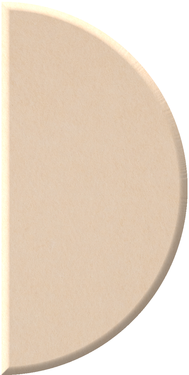 Beige half-circle tile with curved edge and flat back surface shown at an angle.