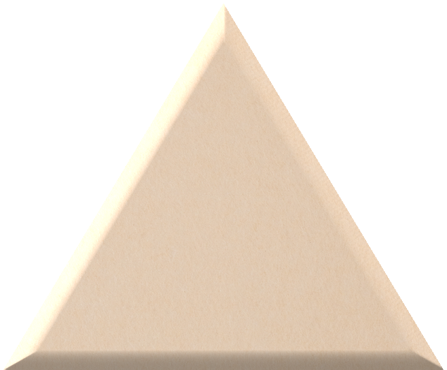 Beige triangle tile with three-dimensional beveled edges and matte finish.