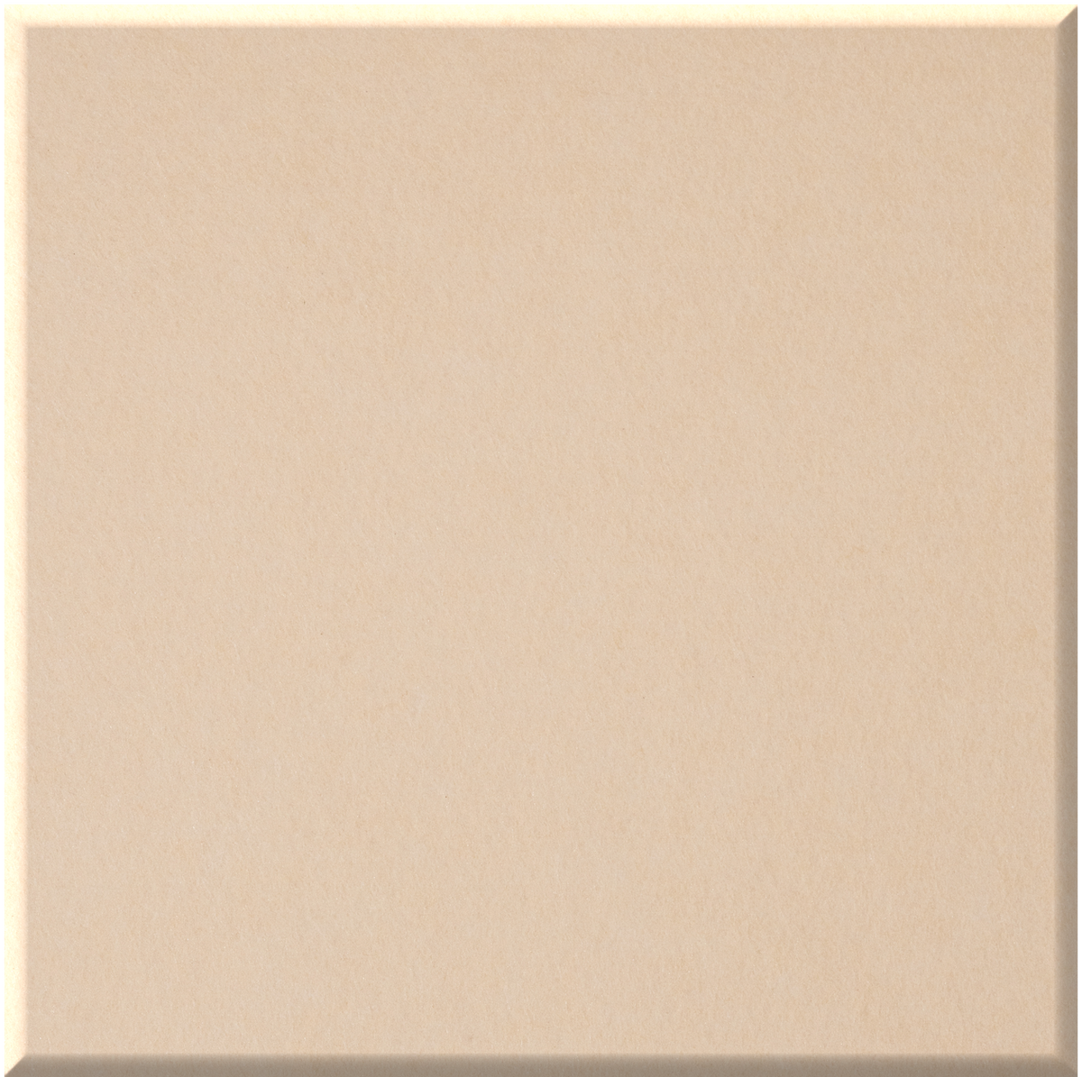 Beige square tile with matte finish and beveled edge detail.