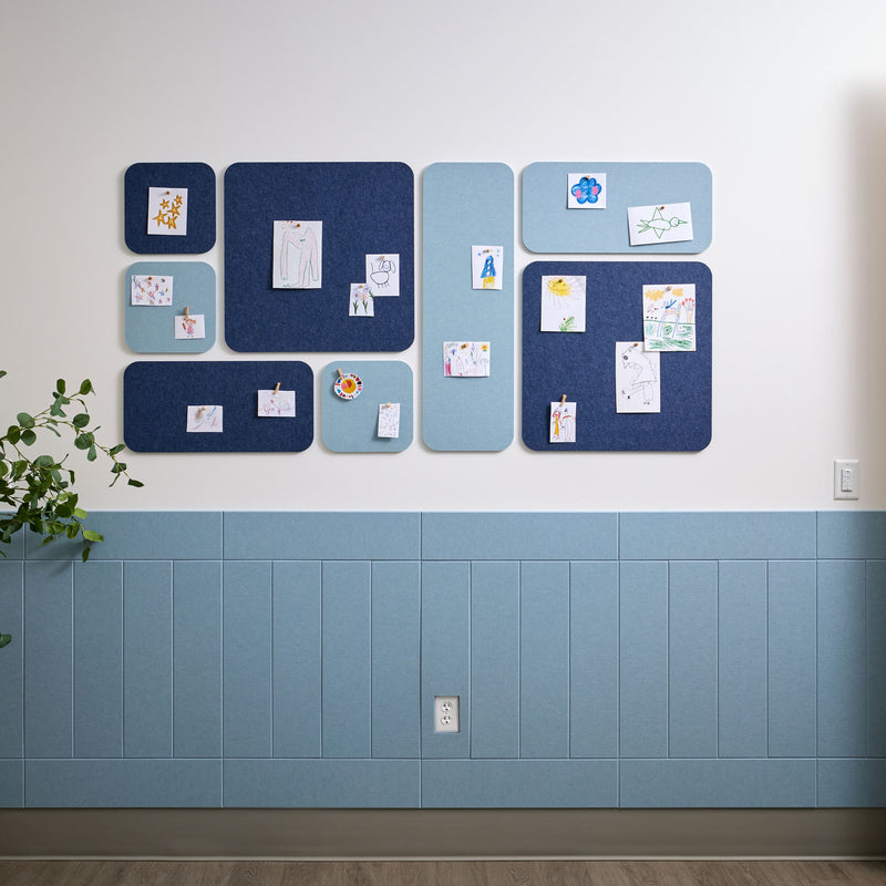 Powder Blue parallel felt wainscoting along a wall