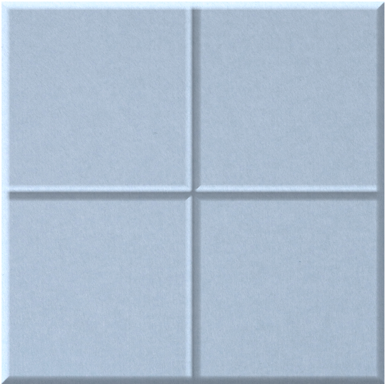 A square sample of light blue-gray textured material divided into four equal quadrants by a cross-shaped seam, shown on a white background.
