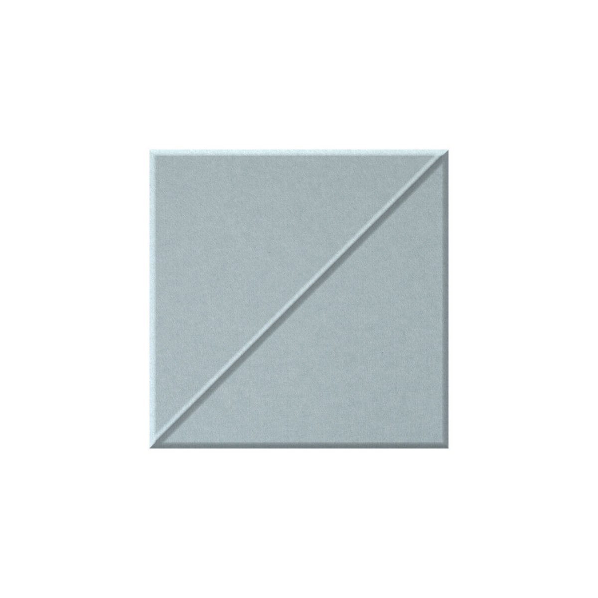 A square metallic tile with a diagonal split and a brushed silver finish, centered on a plain white background.