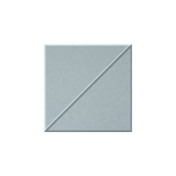 A square metallic tile with a diagonal split and a brushed silver finish, centered on a plain white background.