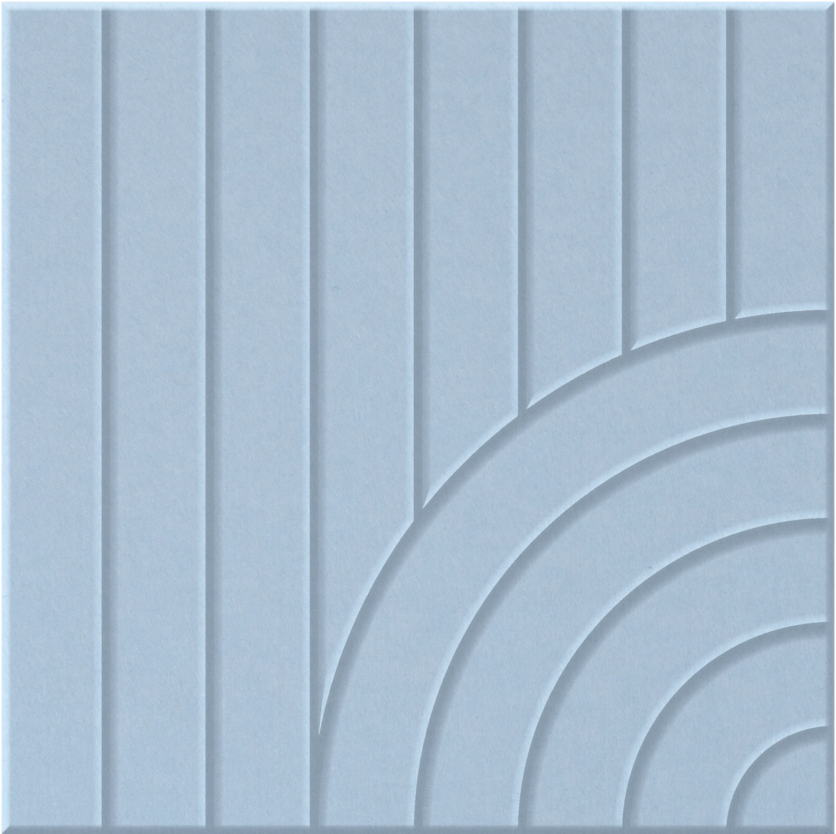 Powder Blue 9mm Engraved Tangent felt sample with concentric quarter circle grooves