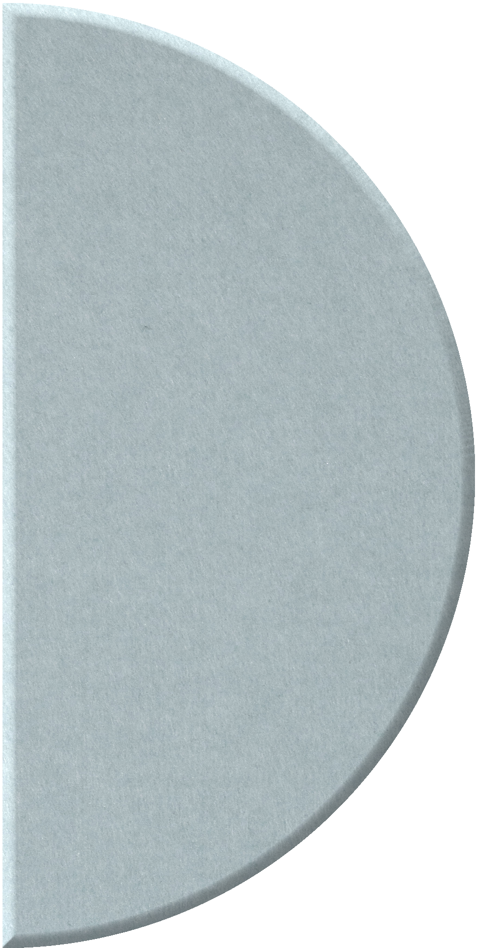 Light blue half-circle ceramic tile with curved edge and textured surface.