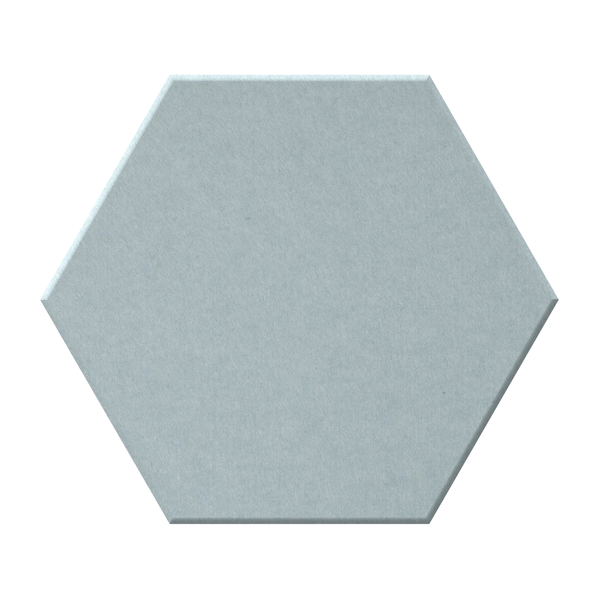 A single hexagonal tile with a matte, textured surface in a muted light blue-gray color, shown against a plain white background.