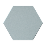A single hexagonal tile with a matte, textured surface in a muted light blue-gray color, shown against a plain white background.