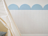 Powder Blue and Latte wainscoting design in a kids playroom area