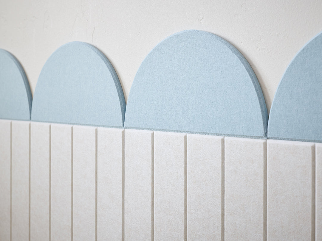 Powder Blue and Latte wainscoting design in a kids playroom area