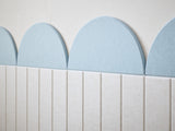 Powder Blue and Latte wainscoting design in a kids playroom area