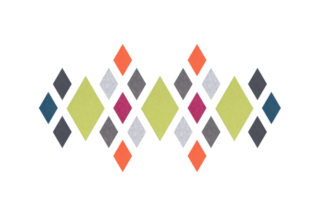Multicolor diamond Felt Right design made from sound-dampening acoustic felt panels