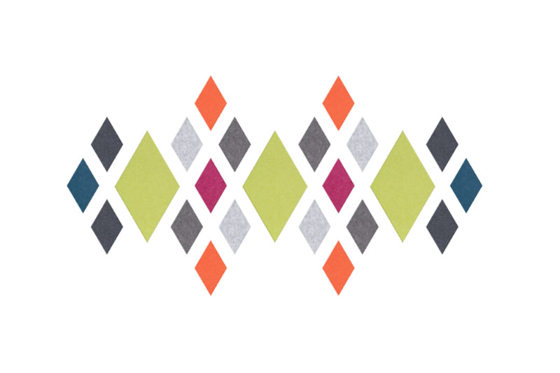 Multicolor diamond Felt Right design made from sound-dampening acoustic felt panels