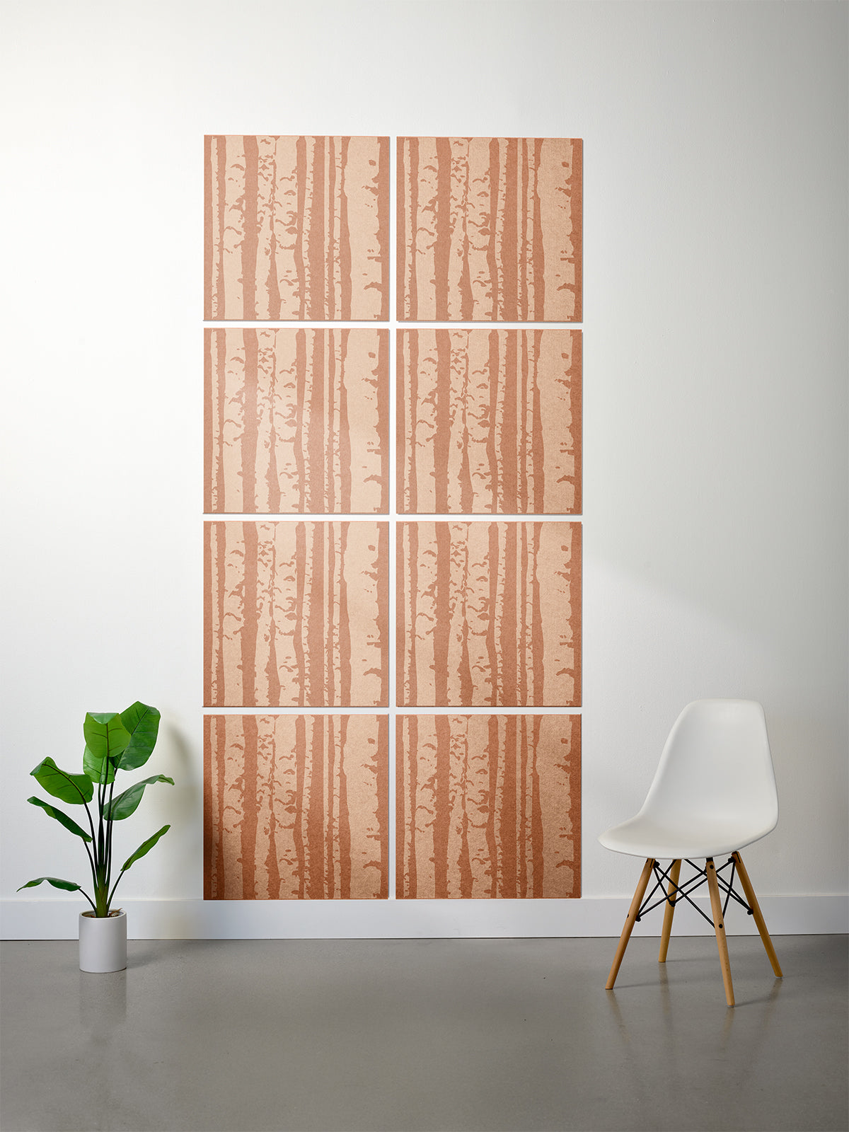 Aspen printed patterned tiles on white wall in cinnamon