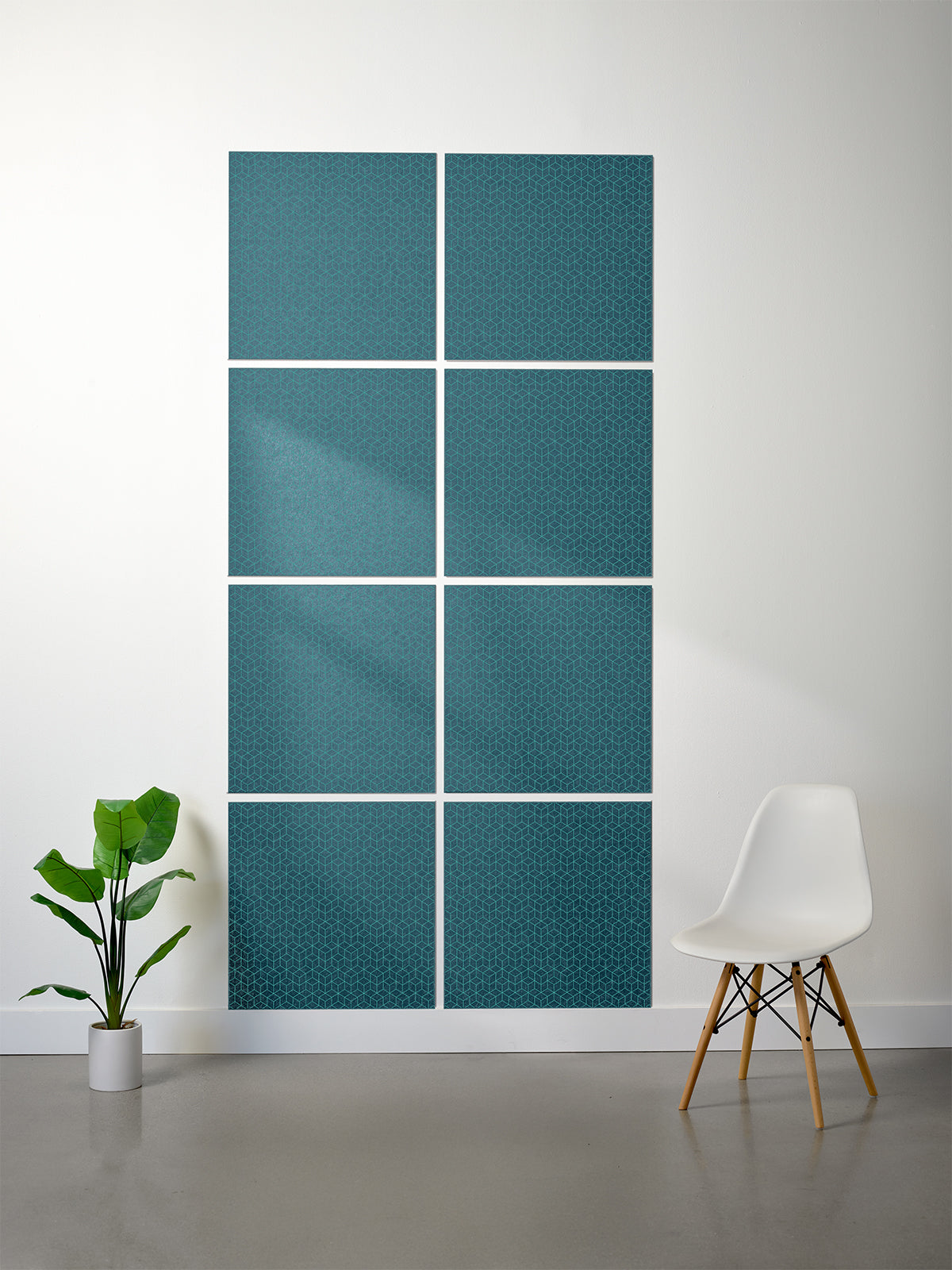 Geo printed patterned tiles on white wall in atlantic
