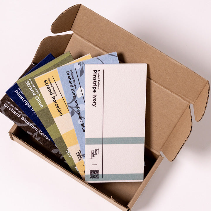 Box of printed acoustic felt samples 