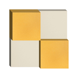 Three-dimensional geometric composition with yellow and beige cubic forms arranged in an offset pattern.