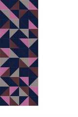 Geometric patchwork pattern in navy, pink, burgundy, and gray triangles arranged in repeating diamond shapes.