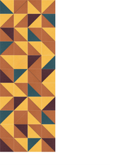 Geometric pattern with triangular tiles in gold, rust, teal, and burgundy arranged in repeating quilt-like design.