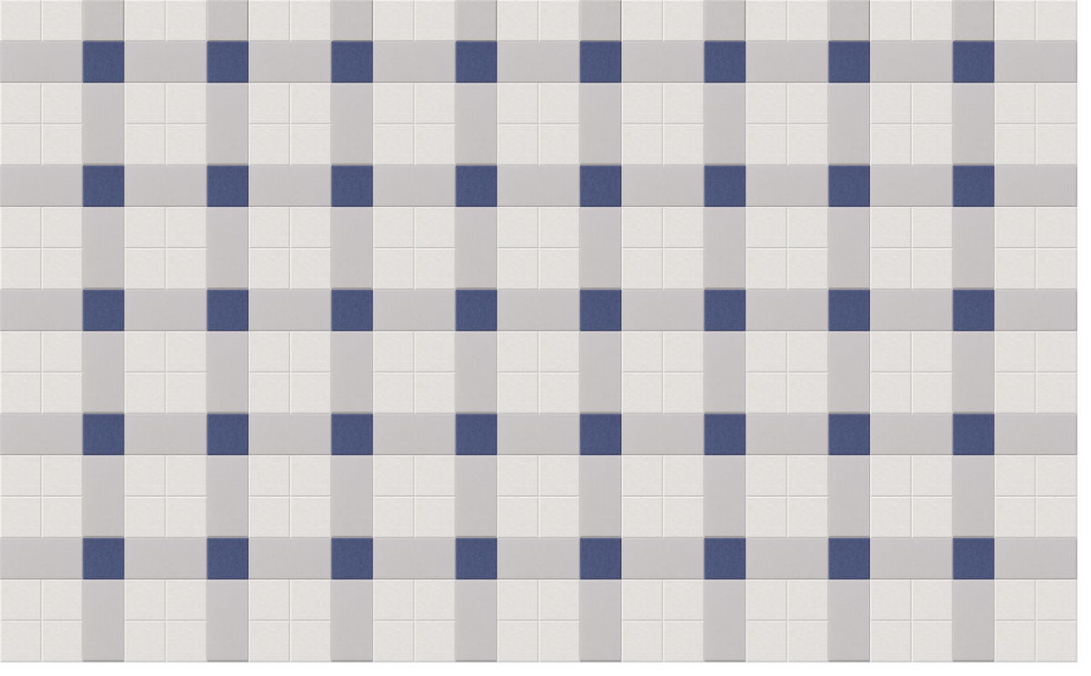 Geometric grid pattern with alternating white, gray, and dark blue squares arranged in horizontal rows.