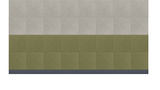 Geometric quilted fabric with beige top section, green stripe middle section, and dark gray bottom border with diagonal line 