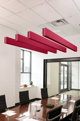PET felt suspended acoustic beam in Raspberry by Felt Right absorbs unwanted noise and looks great in any setting. Available in four or eight foot lengths. Clips into ACT grid or drills into drywall ceiling.