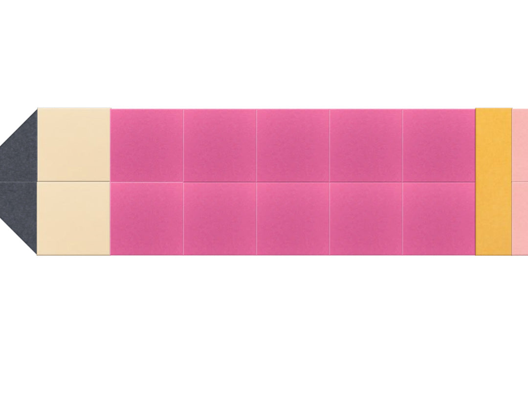 Color swatch with pink, yellow, and gray tiles on a white background