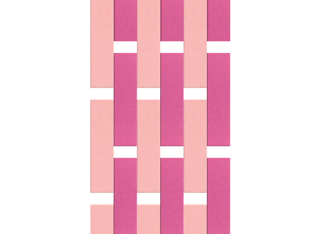 Woven pattern of pink and purple rectangles on a white background