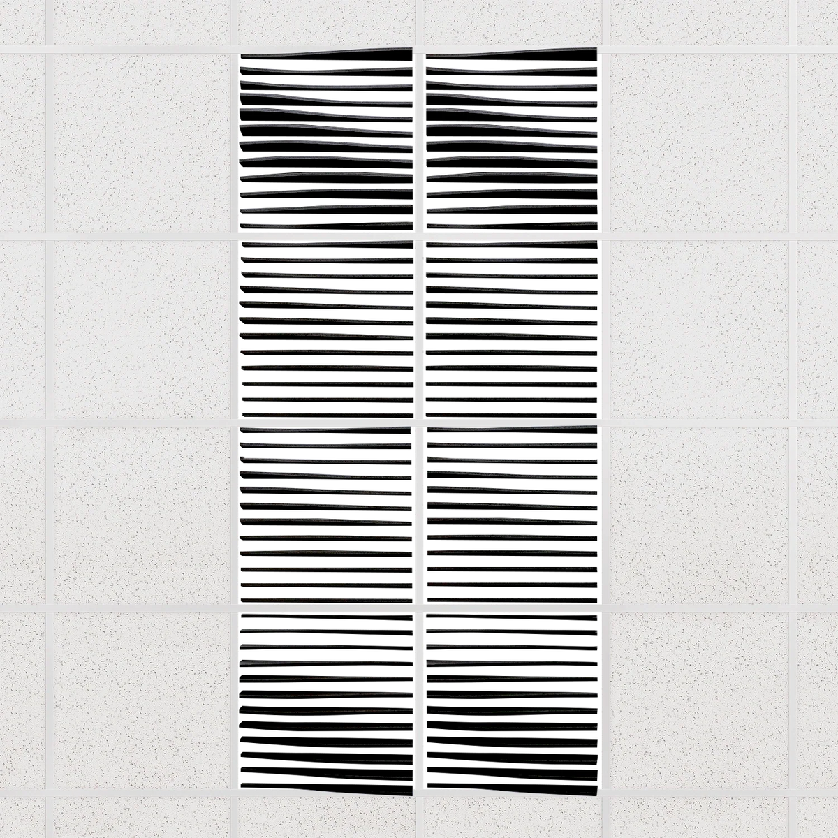 Ripple felt drop ceiling tiles in Ebony with 3D wave fins, set of 8 in a 2 x 4 layout