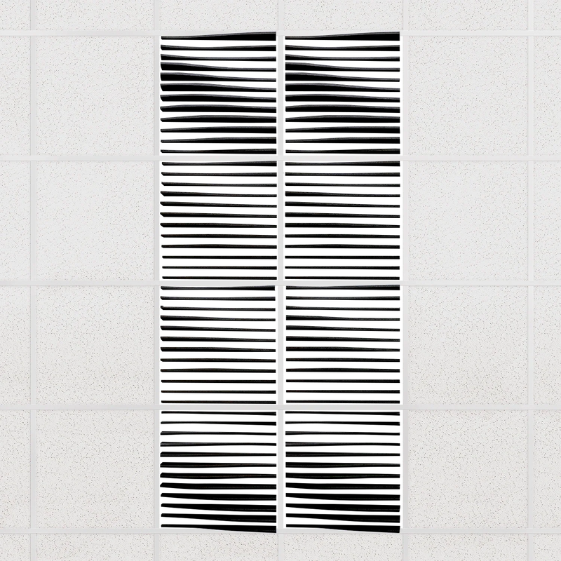 Ripple felt drop ceiling tiles in Ebony with 3D wave fins, set of 8 in a 2 x 4 layout