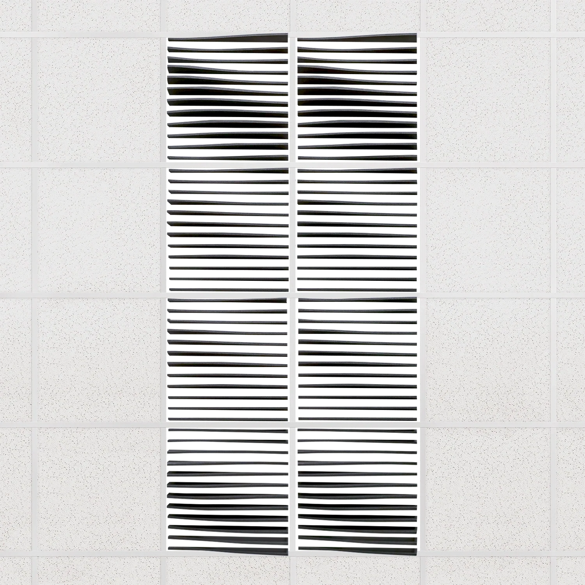 Ripple felt drop ceiling tiles in Cast with 3D wave fins, set of 8 in a 2 x 4 layout